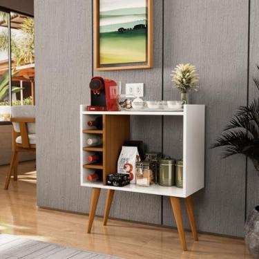 Imagem de Aparador com Adega Bar Cantinho do Café Pés Palito Retrô Berlim - Off White com Freijó