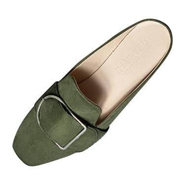 Imagem de Sapatos casuais femininos de primavera e outono novos sapatos casuais de cabeça quadrada para mulheres, Verde, 6.5