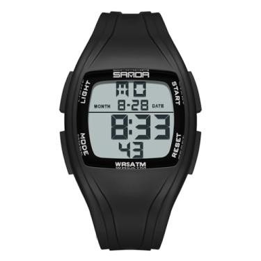 Imagem de RORIOS Relógio de pulso eletrônico masculino Tonneau casual esportivo relógio de pulso digital multifuncional 50 m à prova d'água para homens e meninos com pulseira de borracha, Preto, branco, L,