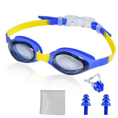 Imagem de PHELRENA Óculos de natação infantil com tampões de ouvido, clipe de nariz, óculos de natação infantil com lentes antiembaçamento anti-UV