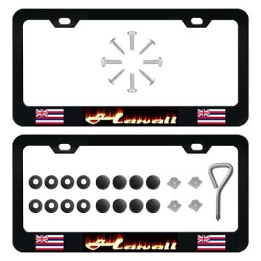 Imagem de Pacote com 2 molduras para matrículas de bandeira do Havaí, 4 furos, qualidade de alumínio, capa universal para placa de licença com tampa de parafuso e conjunto de chave de fenda.