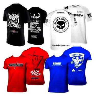 Imagem de Kit 4x Camiseta  Esportiva de Academia - Branca + Preta Black Skull + Azul Profit + Vermelha-Unissex