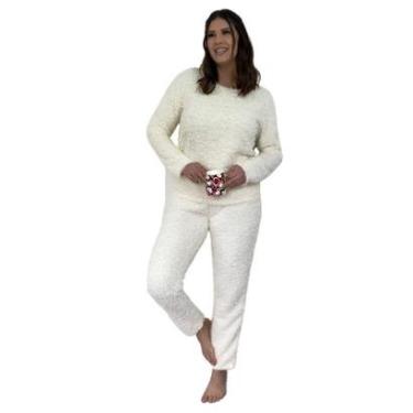 Imagem de Pijama Feminino Inverno Malwe Manga Longa Creme Peludo-Feminino