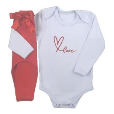 Imagem de Conjunto Body Manga Longa Bordado Love e Calça Suedine Mijão Culote - Roupa Bebê Menina-Feminino