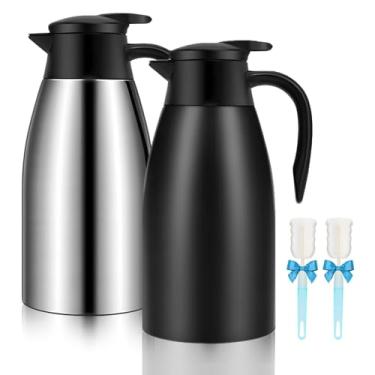 Imagem de Garrafa térmica de café de 1,927 g, pacote com 2 urnas de café isoladas com airpot de aço inoxidável, dispensador térmico a vácuo para café, água quente, chá, bebidas quentes – Mantenha 12 horas