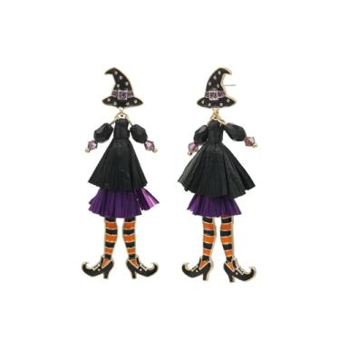 Imagem de Madison Tyler Brinco feminino de Halloween | Brincos de caveira abóbora chapéu de bruxa crânio fantasma veneno | Brincos de festa de Halloween, joias hipoalergênicas, Zinco, Strass