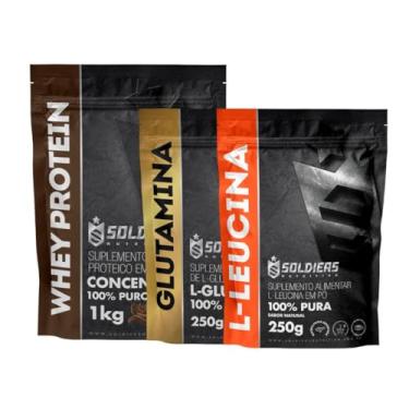Imagem de Kit: Whey Protein Concentrado 1Kg + Glutamina 250g + Leucina 250g - 100% Importado - Soldiers Nutrition Sabor:Chocolate