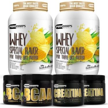 Imagem de Combo 2 Whey Protein 3w+ 2 Bcaa Em Pó 150g + 2 Creatina 100g (840g, Sorvete de Milho)