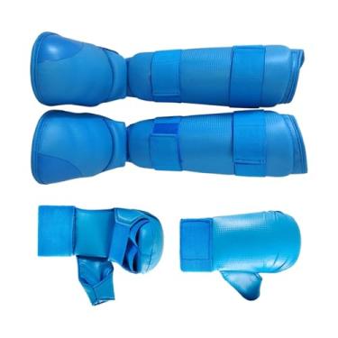 Imagem de rockible Conjunto de equipamentos de sparring de caratê Luvas de boxe Caneleiras Luvas de soco Luvas de saco de pancadas Equipamento de boxe para luta livre, Azul, M