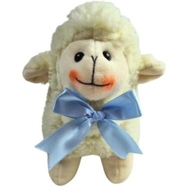 Imagem de Ovelha Redonda Laço Azul Pelúcia Fofinha Decoração Nicho Pelúcia Menin