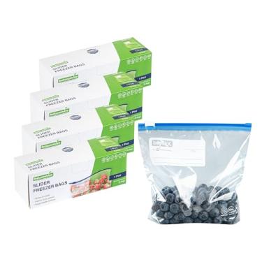 Imagem de Bag Tek Sacos deslizantes para freezer de 1 litro, 1000 sacos descartáveis com zíper - zíper deslizante, fundo expansível, sacos de plástico transparente para freezer, com etiqueta de gravação, para armazenamento de alimentos - Restaurantware