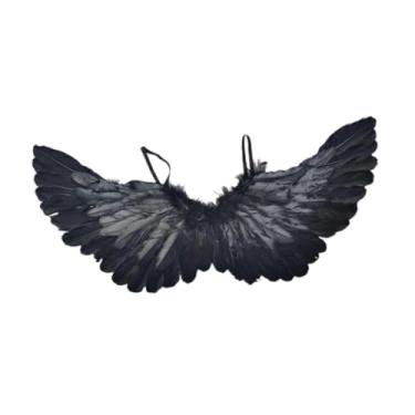 Imagem de Dualoai Fantasia de anjo infantil asa de anjo fantasia de halloween fantasia asa de demônio asa de fada, Preto