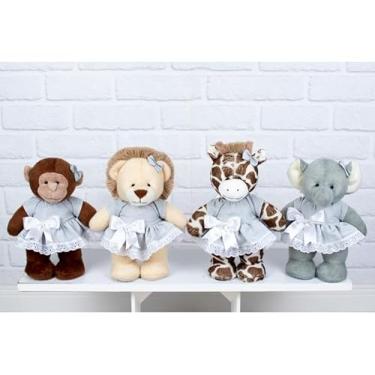Imagem de KIT PELUCIA SAFARI AMORE - ELEFANTE, MACACO, GIRAFA, LEÃO 20 CM (CINZA)