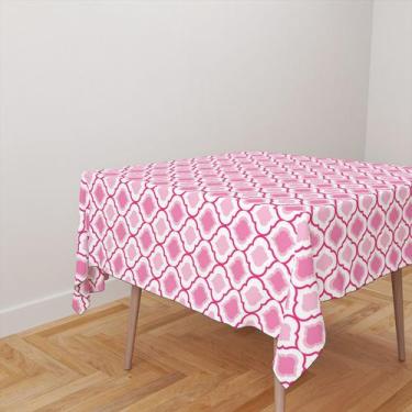 Imagem de Toalha De Mesa Quadrada 4 Lugares Tecido Oxford Ornamentos Tons de Ros