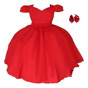 Imagem de Vestido Infantil Menina Liso Coração Luxo Elegante Com Tiara - Pingo D