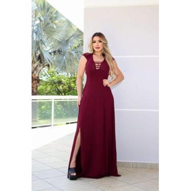 Imagem de Vestido Longo Tendência Dupla Fenda Manguinha Tira No Decote - Luh May
