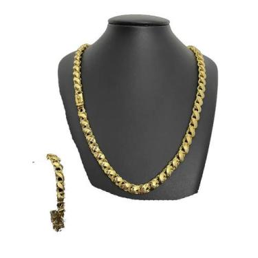 Imagem de Corrente Friso S 8mm + Pulseira - Banhado a Ouro - ToJoia18k