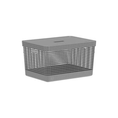Imagem de Caixa Cesto Organizador Grande Grid Com Tampa 20 Litros - Ou, Chumbo