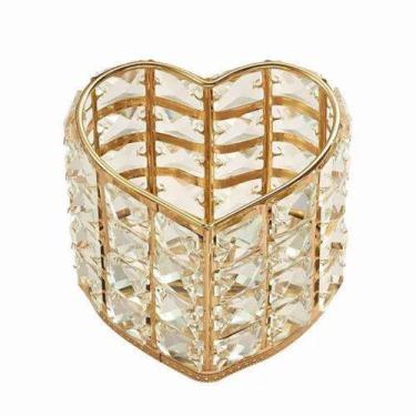 Imagem de Porta Objeto Pincel Decorativo Metal Aramado Coração Cristal Cor Doura