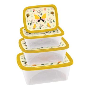 Imagem de Conjunto Kit 4 Potes Marmita Retangulares Decorados Garden - Jaguar