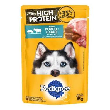 Imagem de Ração Pedigree High Protein Adulto Carne e Porco Sachê 85g - Embalagem