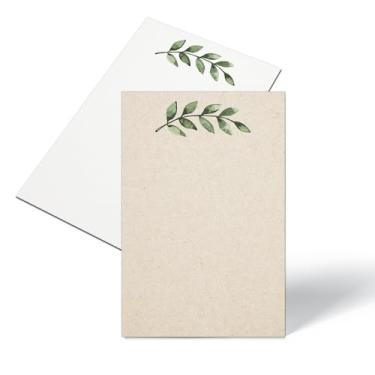 Imagem de 321Done Cartões de observação verde – 10 x 15 cm (conjunto de 50) cartões de vegetação em branco – Papelão grosso e pesado – Folhas verdes fofas, bonitas e simples em kraft – sem envelopes – Feito nos