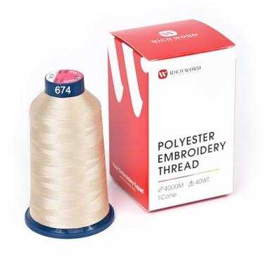 Imagem de Richword Fio de bordado amarelo 4000 m (4374Y) 40 WT fio de poliéster 100 cores selecionadas para várias agulhas comerciais e máquina de bordar de agulha única 0674