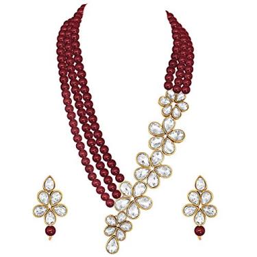 Imagem de Aheli Colar de pérolas de cristal floral com brincos pendentes indianos tradicional Bollywood conjunto de joias étnicas para mulheres e meninas, Banhado a ouro, não conhecido,