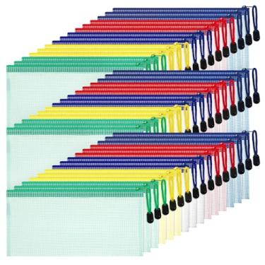 Imagem de Handepo 80 peças bolsa de malha com zíper à prova d'água bolsa de lápis com zíper pasta de plástico para documentos para escritório, casa, escola (24 x 10 cm)