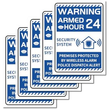 Imagem de CRASPIRE Adesivos de sinal de alarme de aviso, 5 peças, 25 x 17 cm, etiqueta de aviso à prova d'água, adesivo de alerta de despacho de polícia, alarmes, câmera, proteção de segurança, sinal sem fio,