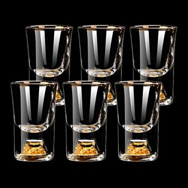 Imagem de BPFY Pacote com 6 Copos de Shot de 10 Ml (0,33 Onças), Conjunto de Copos de Cristal Decorados com Flocos de Ouro 24K, Copos de Shot de Vidro para Uísque, Tequila, Vodca, Mini Shot de Vidro Perfeito Pa