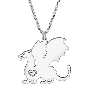 Imagem de DALANE Colar de dragão voador de fantasia de aço inoxidável, banhado a ouro 18 quilates, joias de dinossauro, presentes para mulheres, meninas, lembrancinhas de festa, Medium, Aço inoxidável, Sem