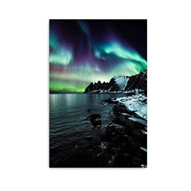 Imagem de JZSDGB Arte de parede em tela grande Aurora Boreal Pictures-Impressão de pintura de paisagem em tela - Northern Lights Canvas Prints-color starry sky poster arte de parede para decoração de sala de
