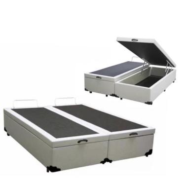 Imagem de Cama Box em Baú Bipartido Queen Size Blindado. Sintético Branco - Real