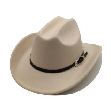 Imagem de Chapéu de cowboy infantil para meninas e meninos, chapéu de vaqueira ocidental com cinto de fivela, unissex, chapéu Fedora de aba larga, fantasia