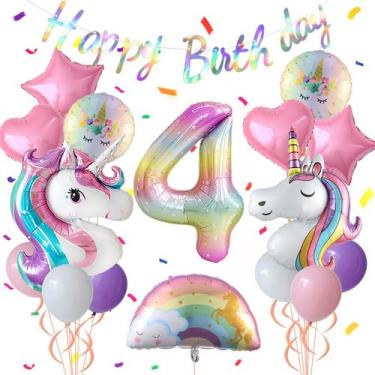 Imagem de Decoração de Festa de Aniversário de 4 Anos com Tema Unicórnio