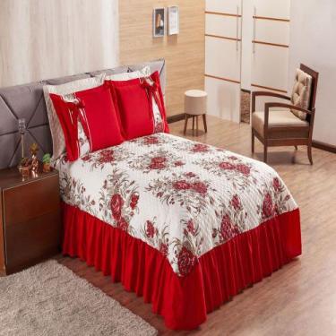 Imagem de Cobre Leito Casal Mariana Rosas Vermelho e Marrom Enxovais Aquarela 3 