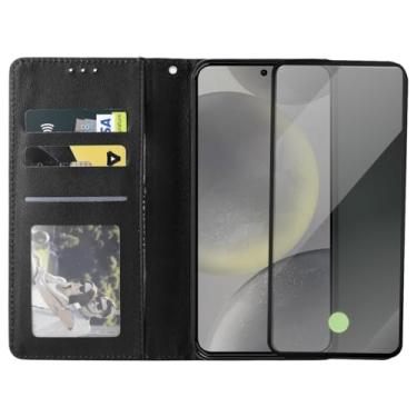 Imagem de Capa Capinha Carteira Flip e Película 3d Privacidade Anti Spy Compatível Samsung Galaxy S24 Plus