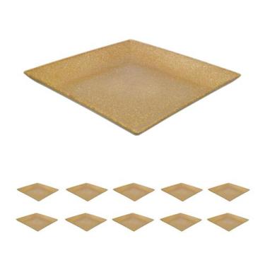 Imagem de 10un Petisqueira prato quadrado 24cm ecológico marrom claro - evo