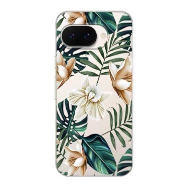 Imagem de Blingy's Capa compatível com GG 9, estampa de flores da selva tropical com design de folhas de palmeira capa protetora transparente de TPU macio 16 cm (samambaia de pétala branca)