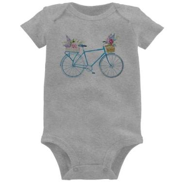 Imagem de Body Bebê Bicicleta e Flores - Foca na Moda, Cinza, G