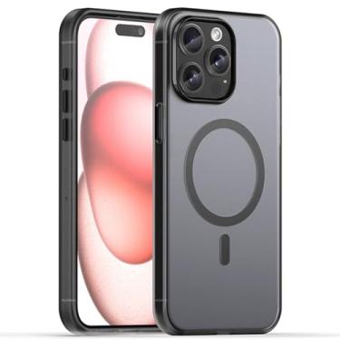 Imagem de LYJSMGZ Capa magnética para iPhone 16 Pro Max/16 Pro/16 Plus/16, capa de telefone ultrafina fosca transparente suporta sucção magnética de veículos, preta, 16 Plus