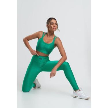 Imagem de Calça Legging Suplex Canelada com Brilho e Recortes Verde Salvatore Fa