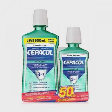 Imagem de Kit enxaguante bucal cepacol menta ice zero álcool 500ML + 250ML