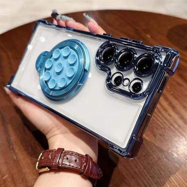 Imagem de Capa de celular com suporte magnético transparente chapeado para Samsung S22 FE S23 Plus S24 Ultra Cute Ventosa Air Bag Cover, Azul marinho, para Galaxy S22 FE