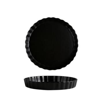 Imagem de Prato de cerâmica esmaltada, prato de sobremesa para bolo de macarrão - preto 25,4 cm