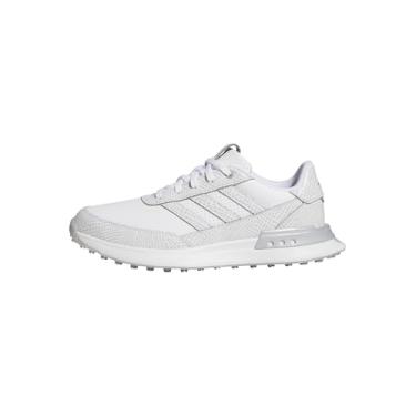 Imagem de adidas Tênis feminino de golfe S2G 25 Couro Spikeless, Calçado branco/calçado branco/prata metálico, 40