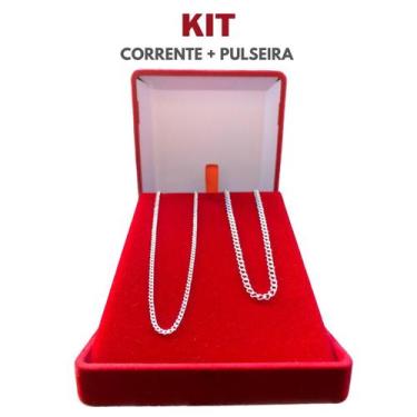 Imagem de Kit Correntinha De Prata 70cm e Pulseira Escama de Peixe 3mm - Alzza P