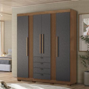 Imagem de Guarda Roupa Aurora 4 Portas 4 Gavetas com Pés Mdp Jatobá/ Grafitte