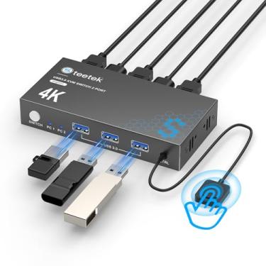Imagem de Hearvo Switch Kvm Usb 3.0 Hdmi 1 Monitora 2 Computadores, Switches Kvm 4K A 60 Hz Para 2 Computadores, Monitor Compartilhado, Teclado, Mouse, Discos Rígidos, Impressora, Com Edid Adaptável, 2 Cabos